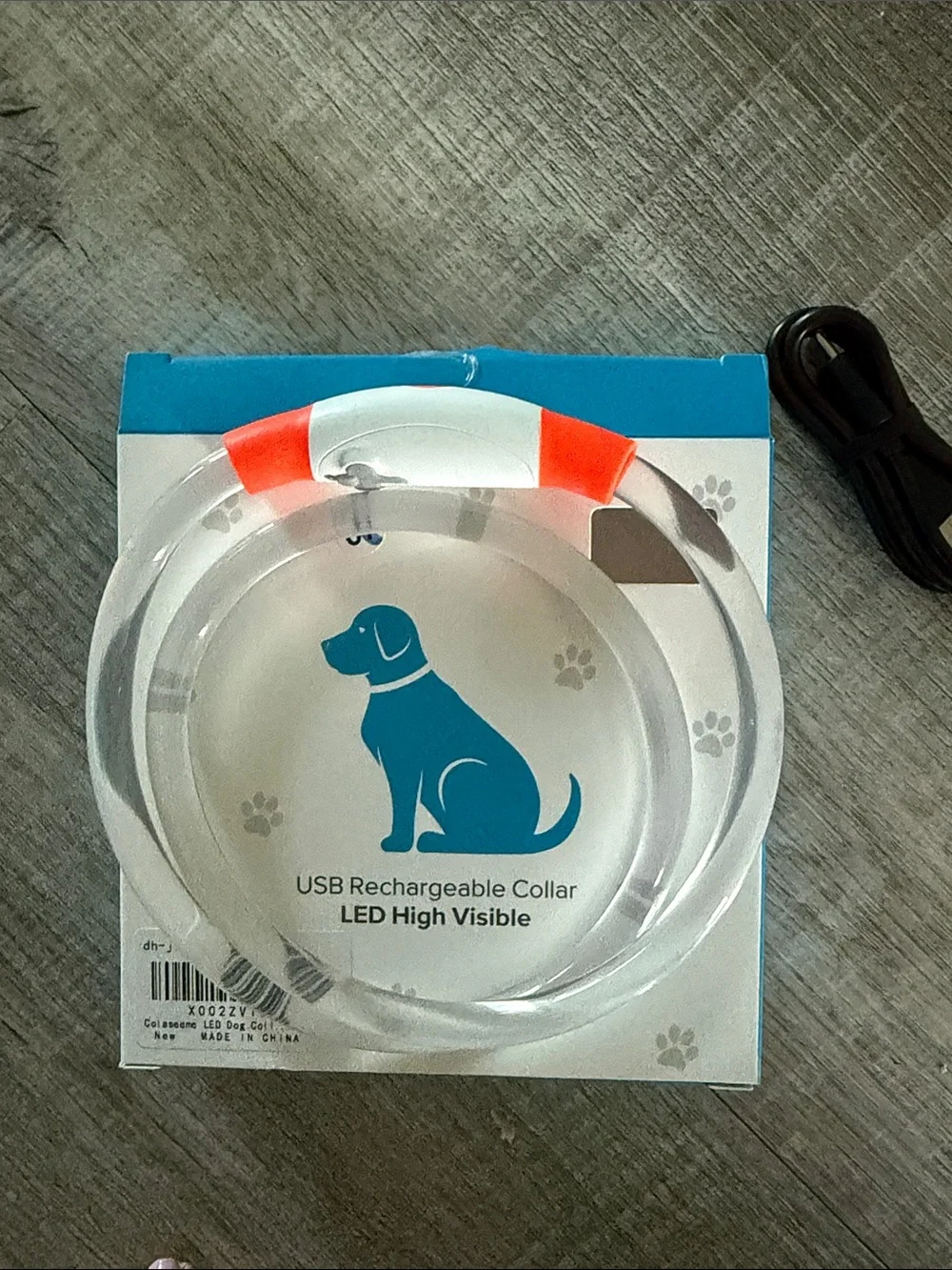 USB Rechargeable LED Dog Collar - White with Orange Accents